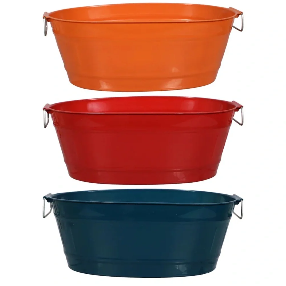 3 Pack Harvest Colored Oval Plastic Party Tubs With Handles